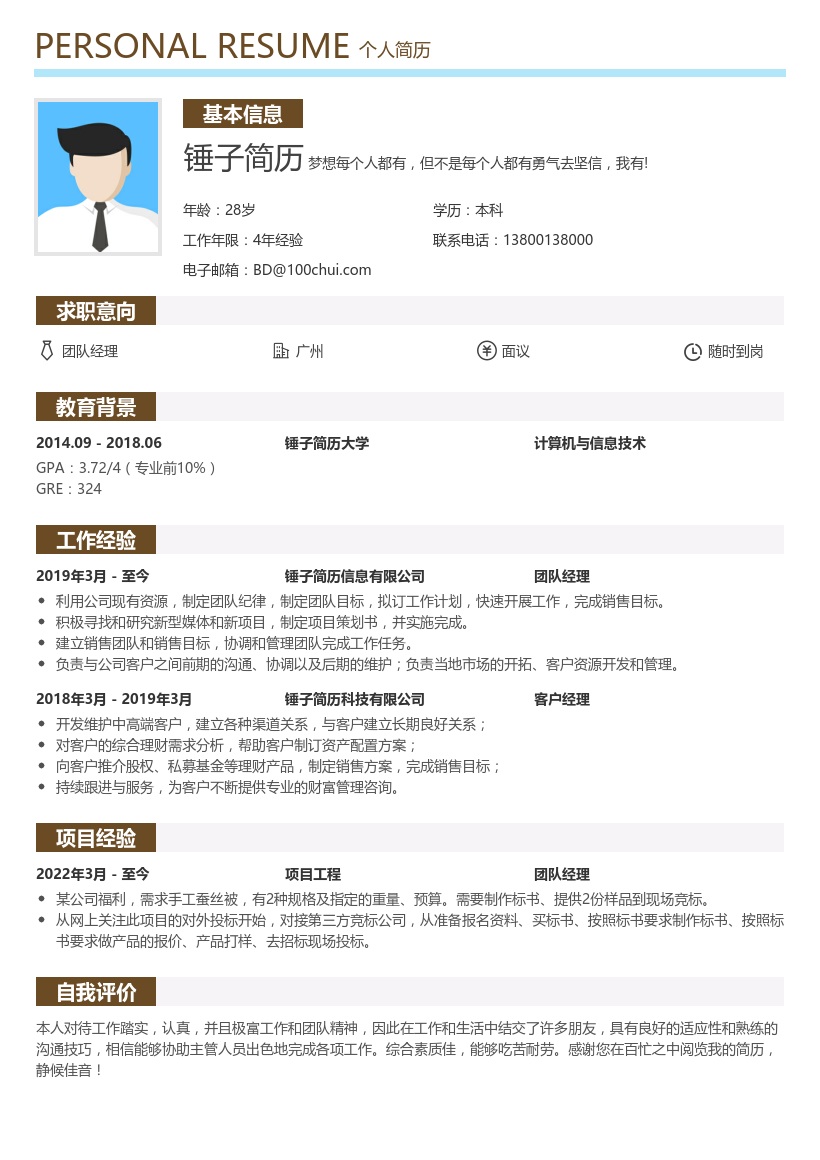 团队经理个人简历