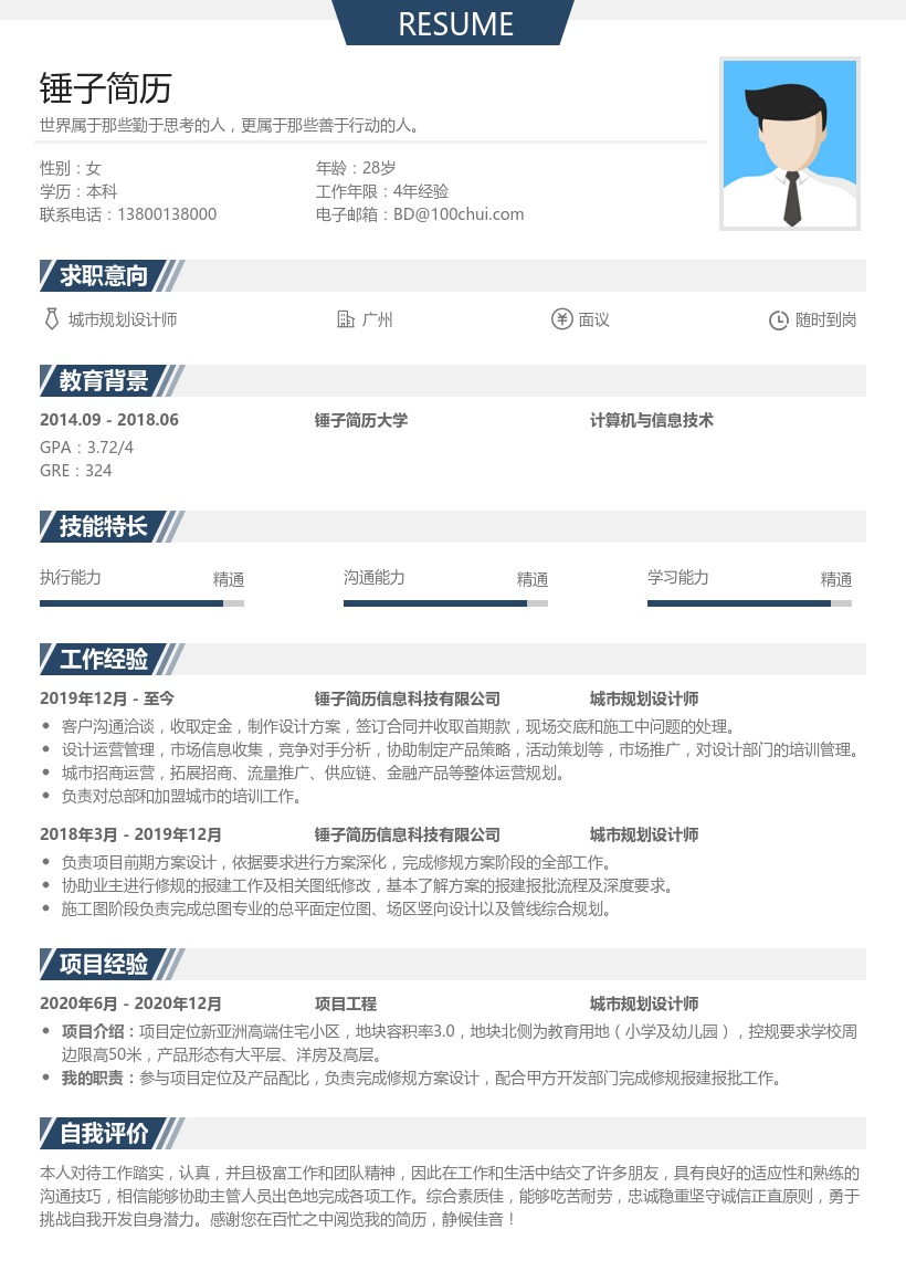 城市规划设计师简历模板