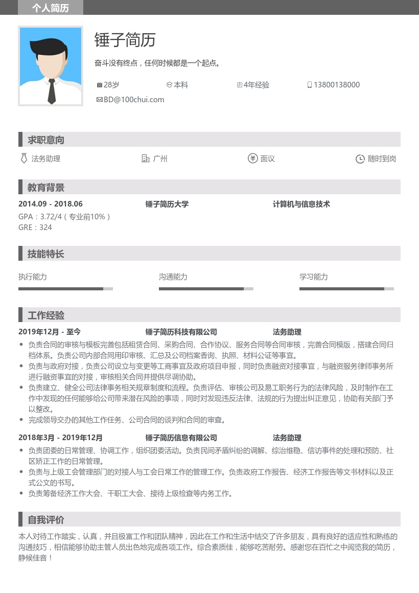 法务助理简历模板