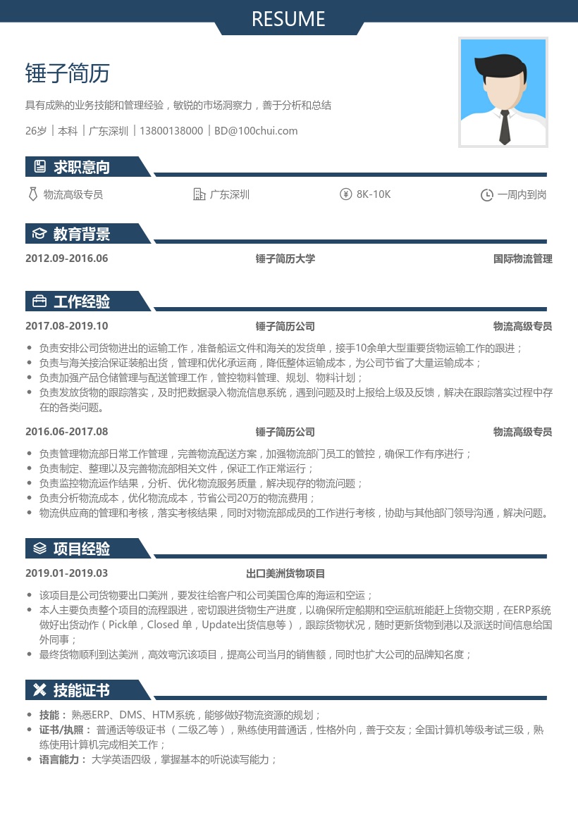 物流高级专员简历模板