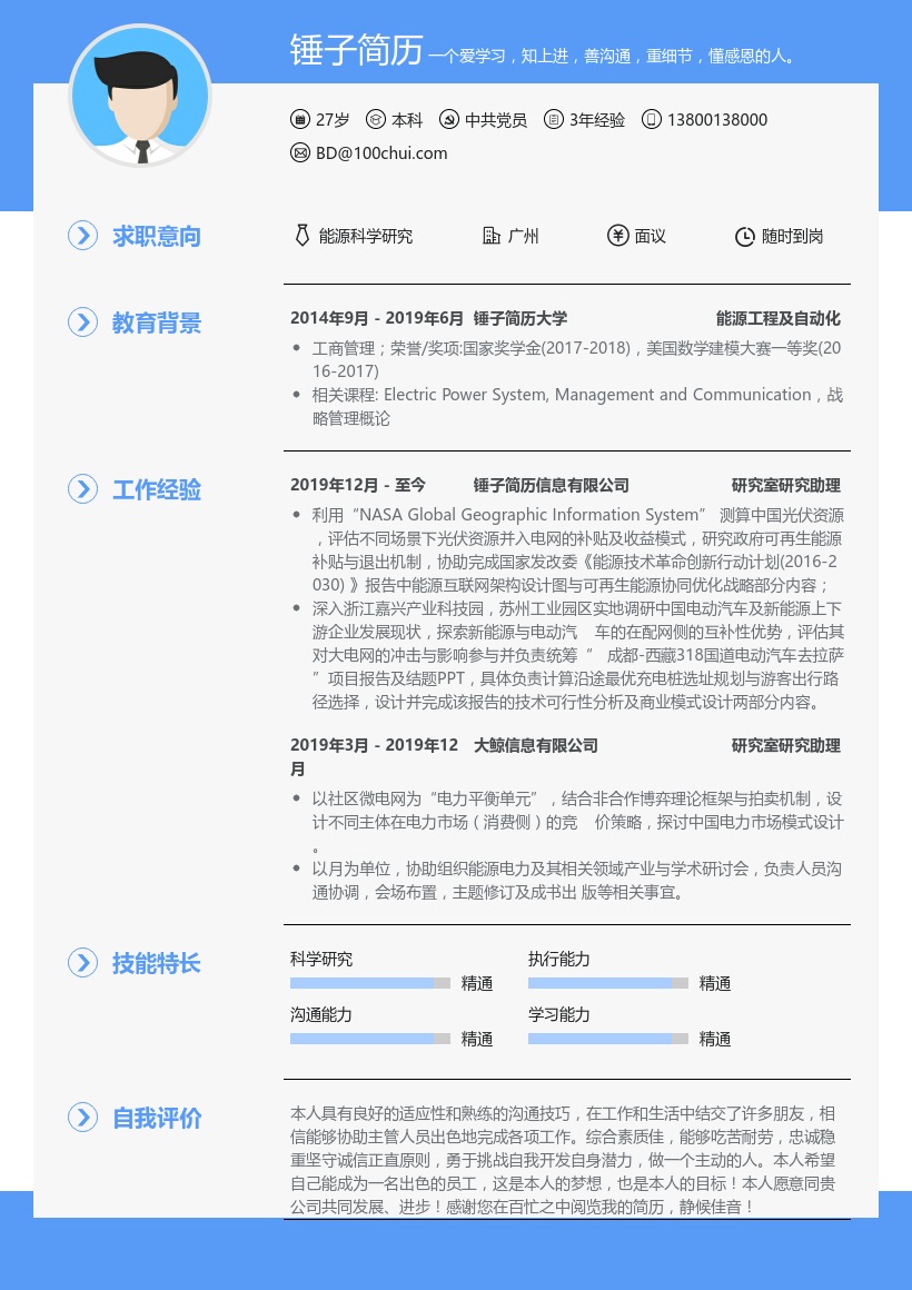 能源科学研究简历模板