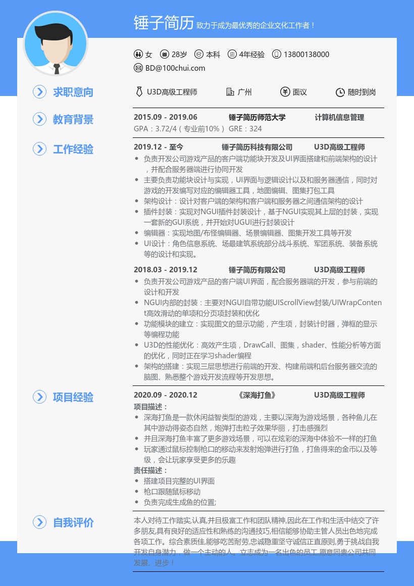 U3D高级工程师在线简历