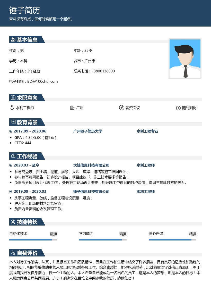 水利工程师求职简历