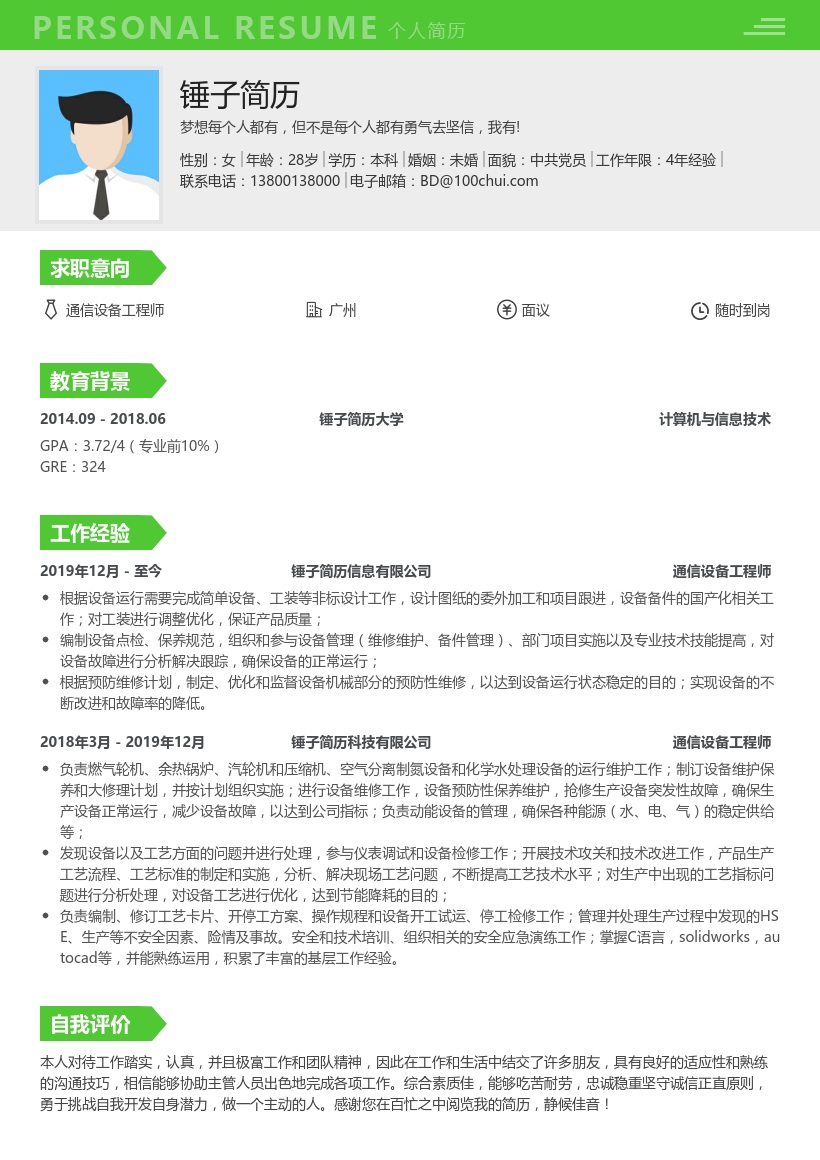 通信设备工程师求职简历