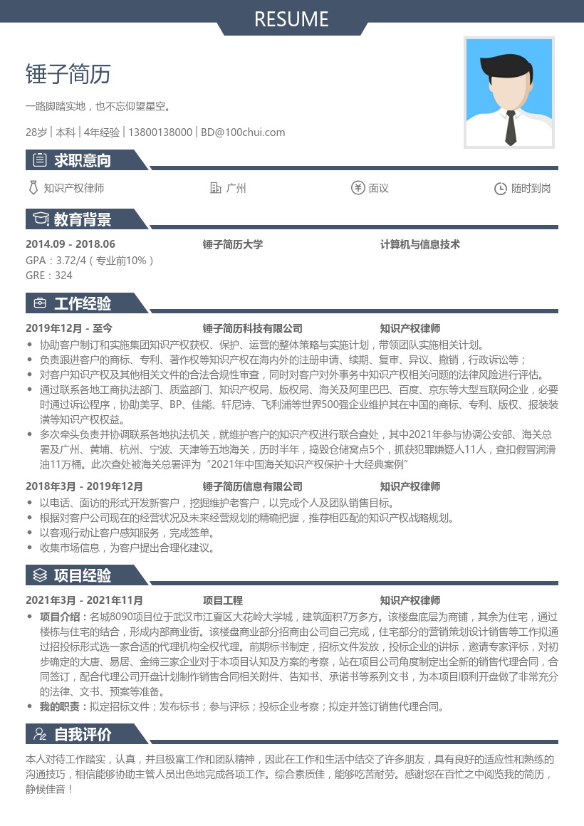 知识产权律师简历