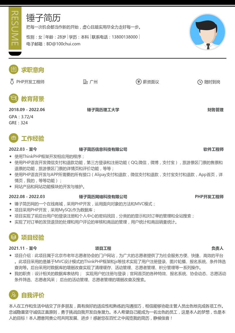 PHP开发工程师求职简历