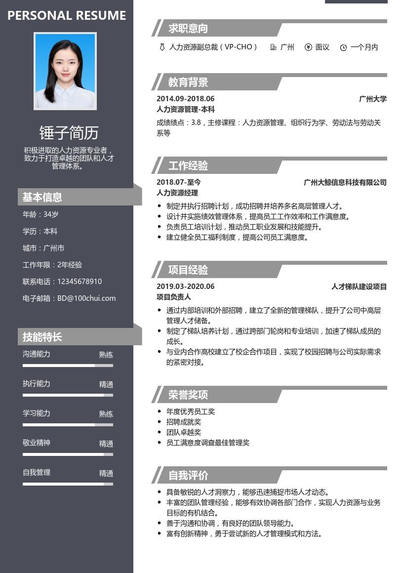 人力资源VP/CHO简历模板