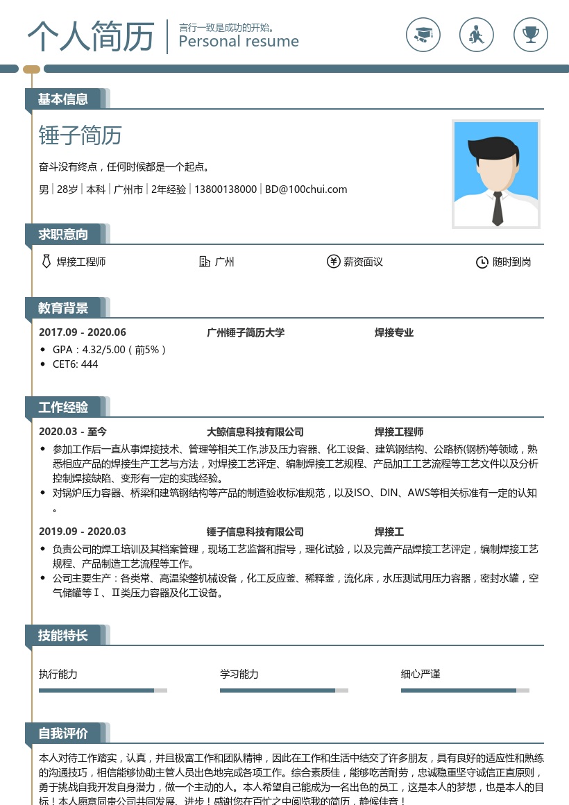 焊接工程师简历模板