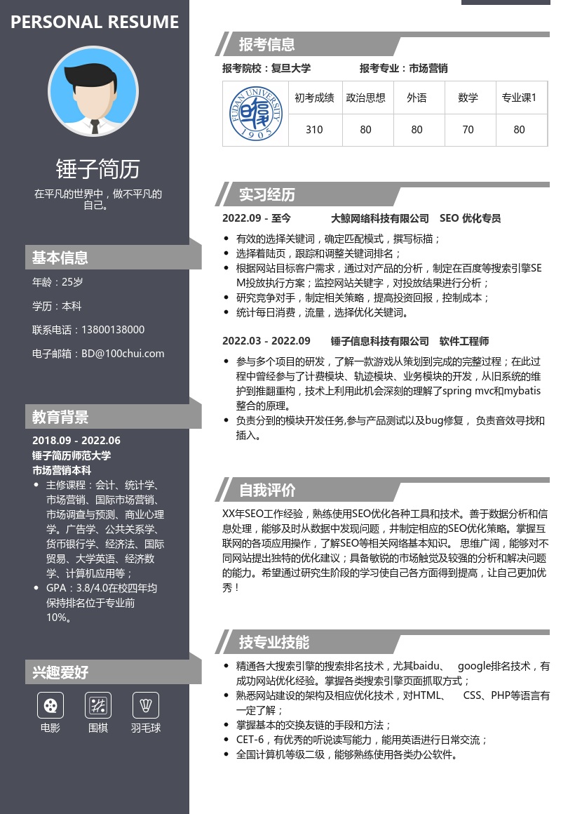 市场营销复试简历