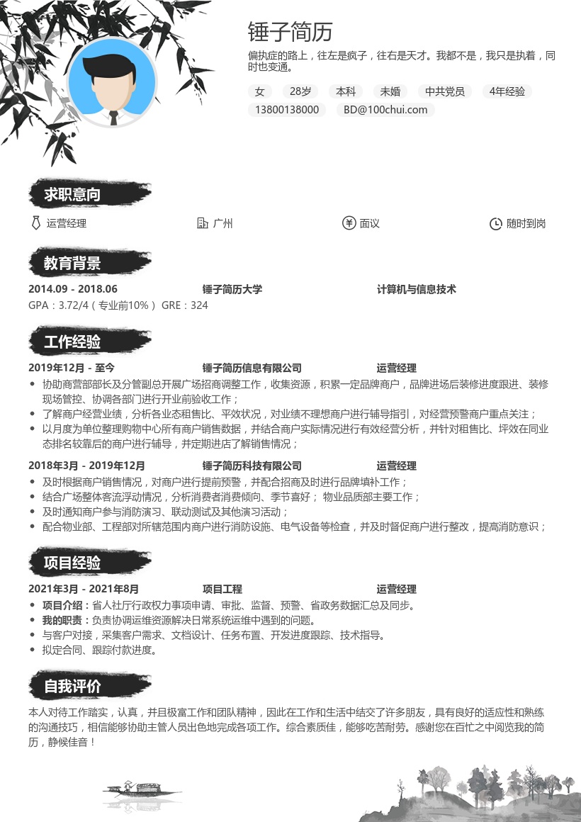 运营经理求职简历模板