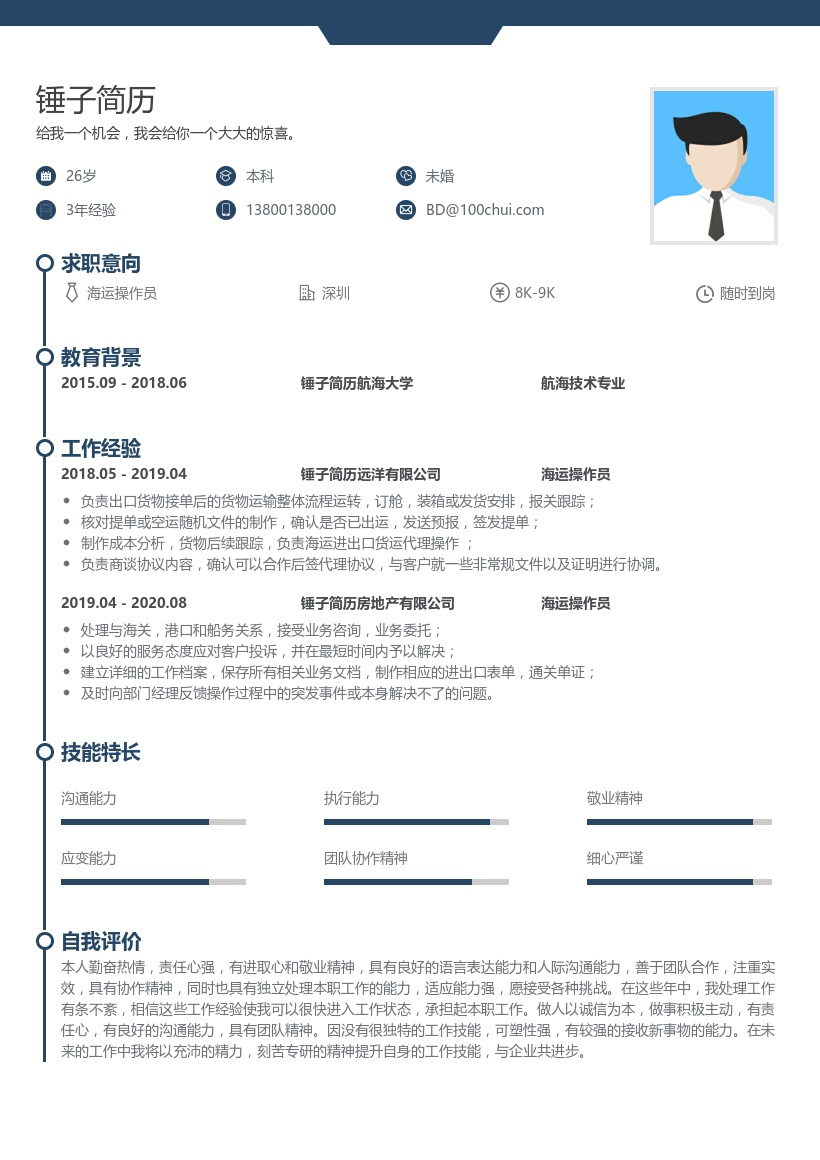 海运操作员简历
