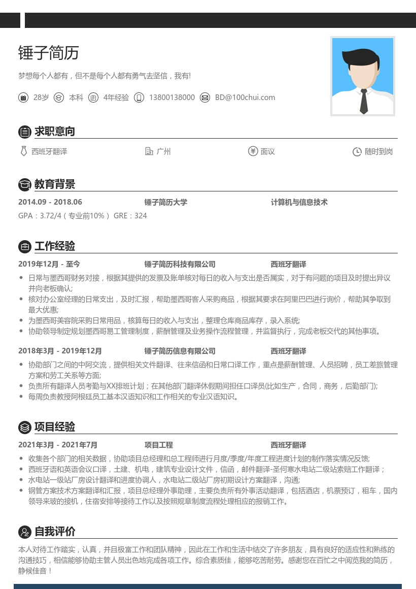 西班牙翻译简历