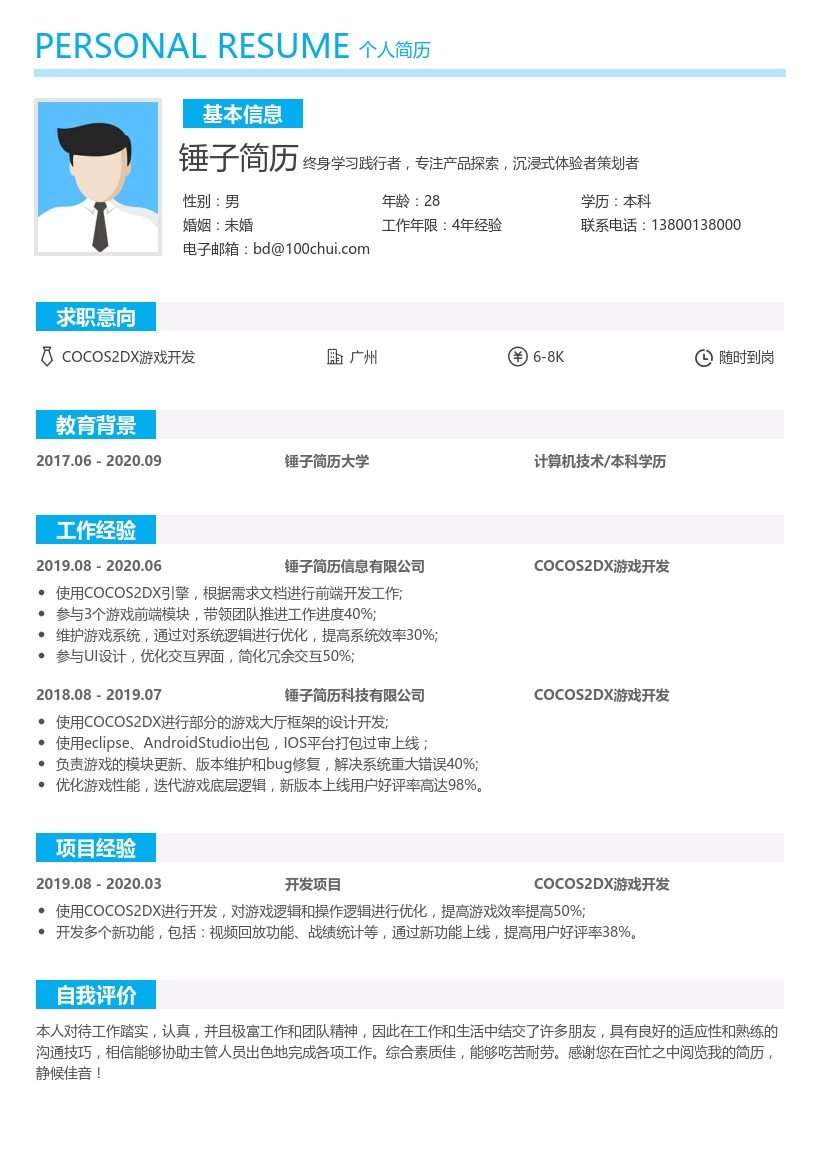 COCOS2DX游戏开发简历