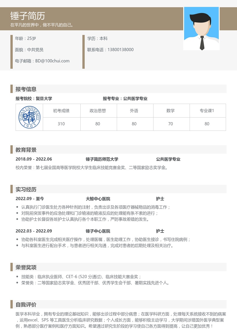 公共医学专业考研复试简历