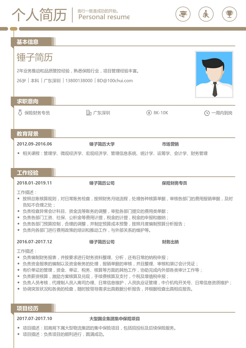 保险财务专员简历模板