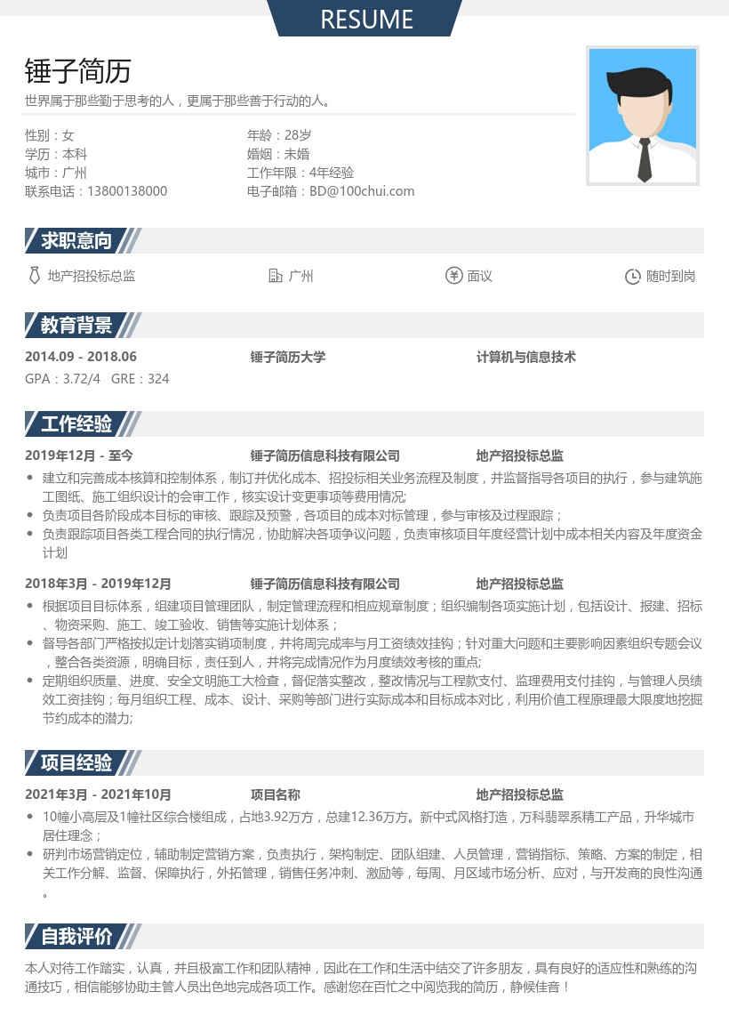 地产招投标总监简历