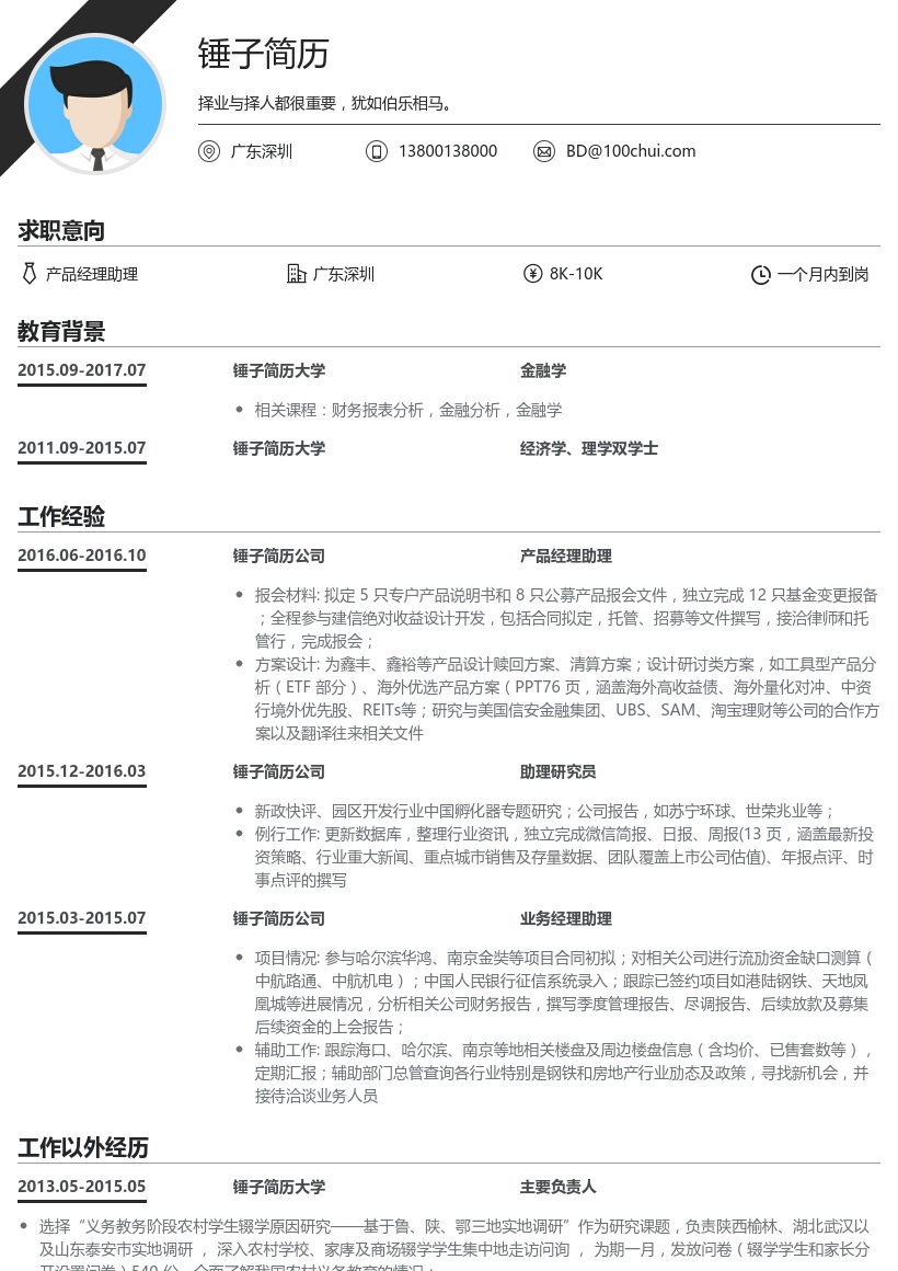 基金证券简历模板