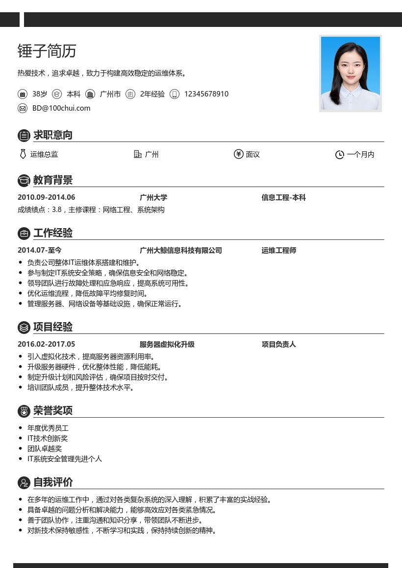 运维总监简历模板