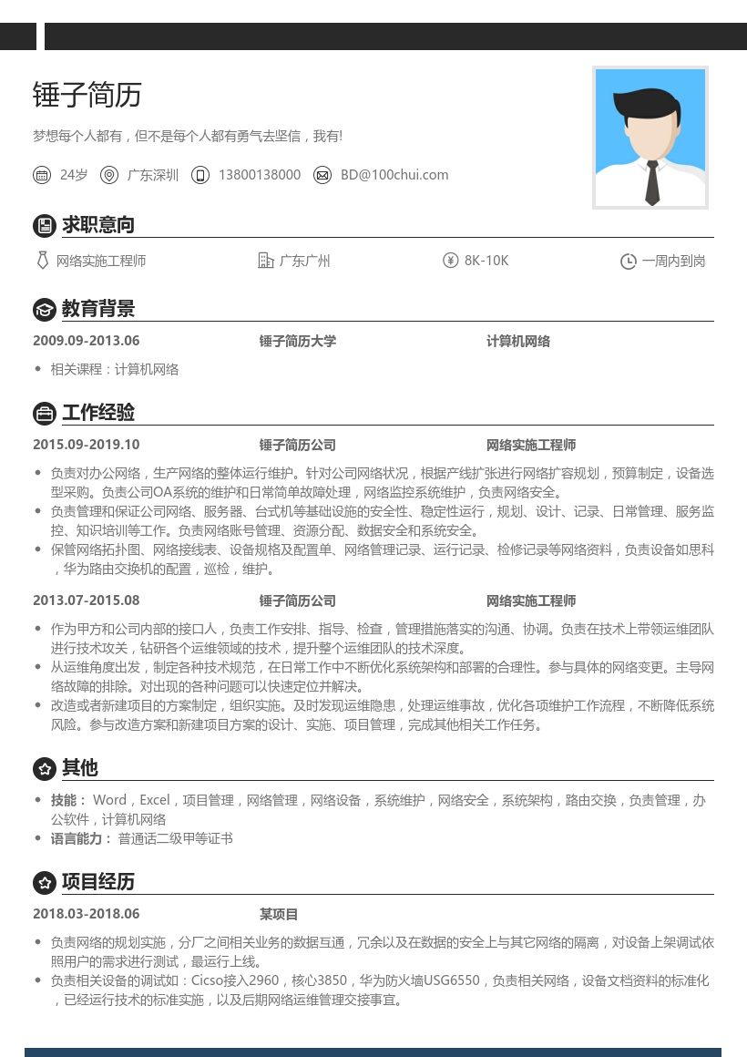 网络实施工程师简历模板