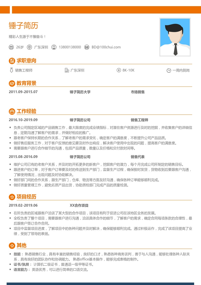 销售工程师简历模板