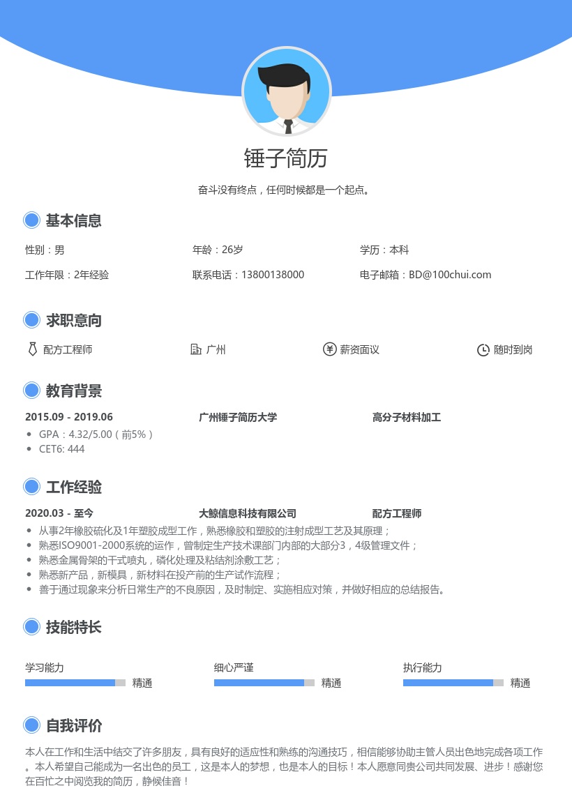 配方工程师简历