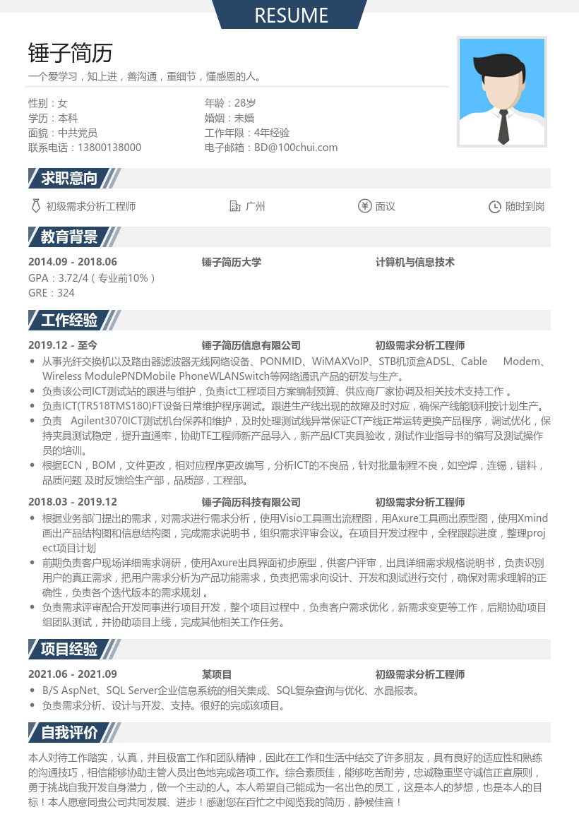 ict需求分析工程师简历