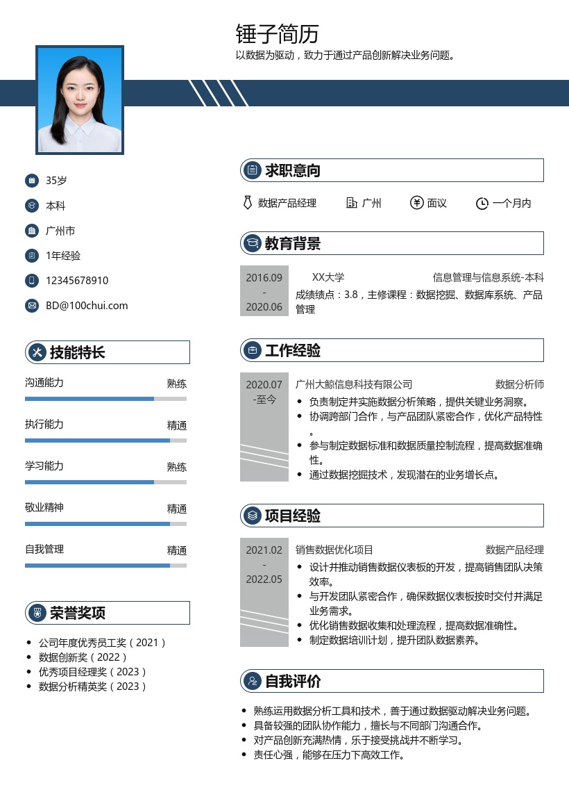 数据产品经理简历模板