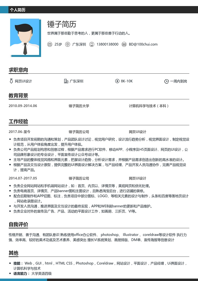 网页UI设计简历模板