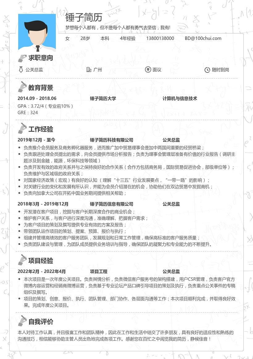 公关总监求职简历