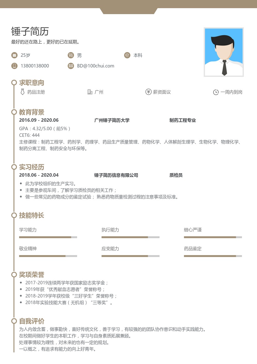 国际药品注册简历模板