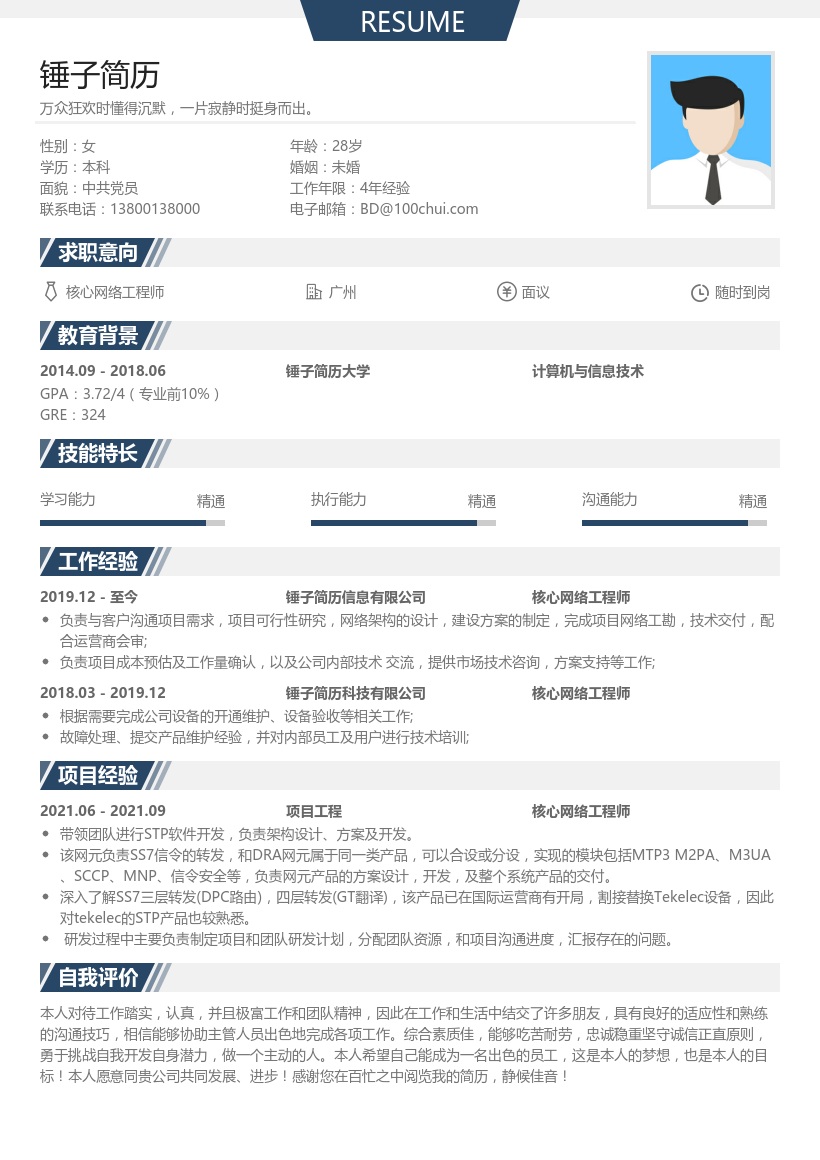 核心网络工程师简历模板