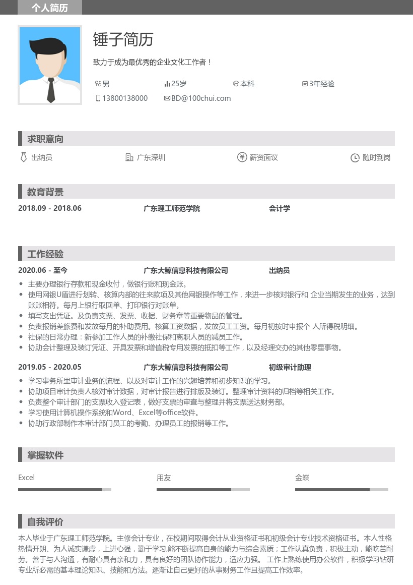 出纳员跳槽个人简历