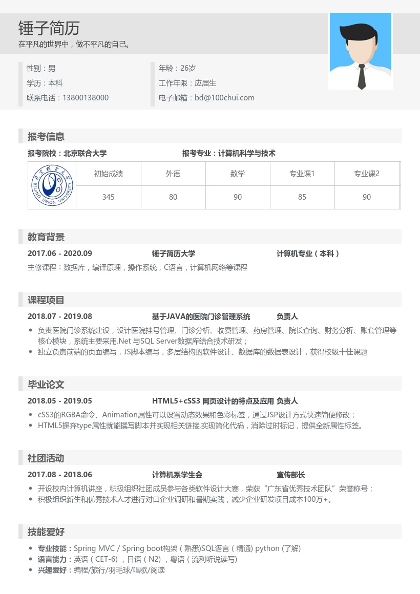 计算机专业复试简历