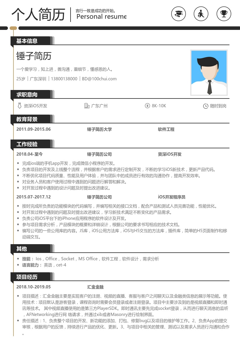 资深iOS开发简历模板