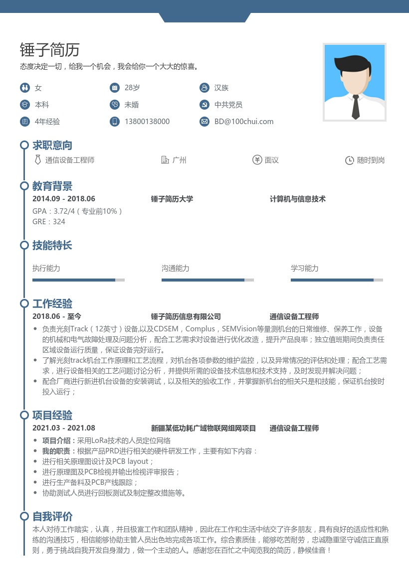通信设备工程师简历模板