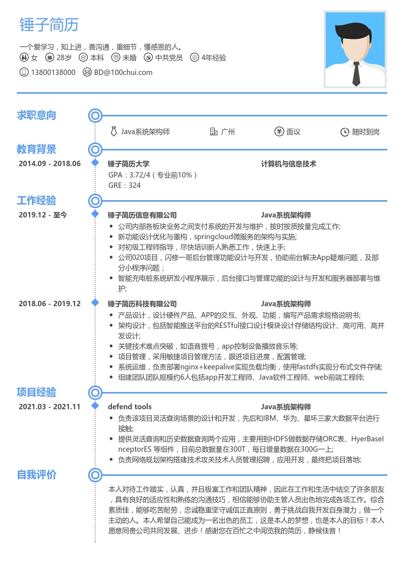 Java系统架构师简历