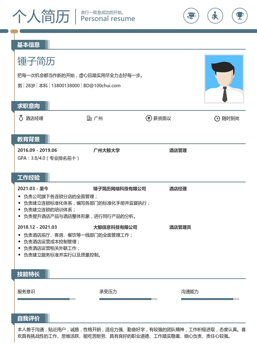 酒店经理简历模板