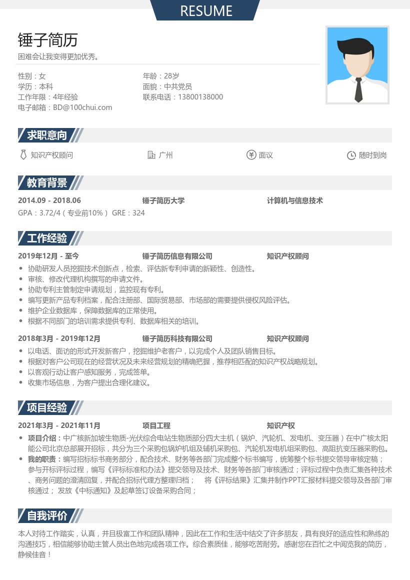 知识产权顾问简历