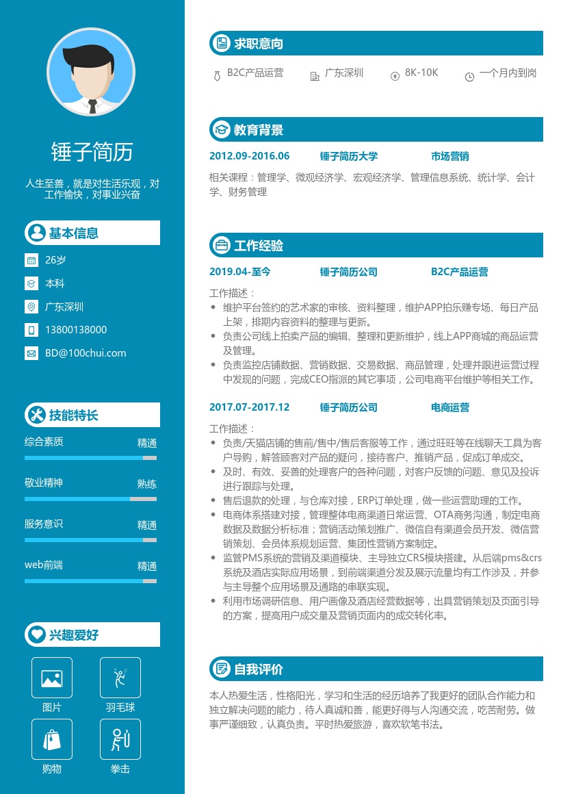 B2C产品运营简历模板