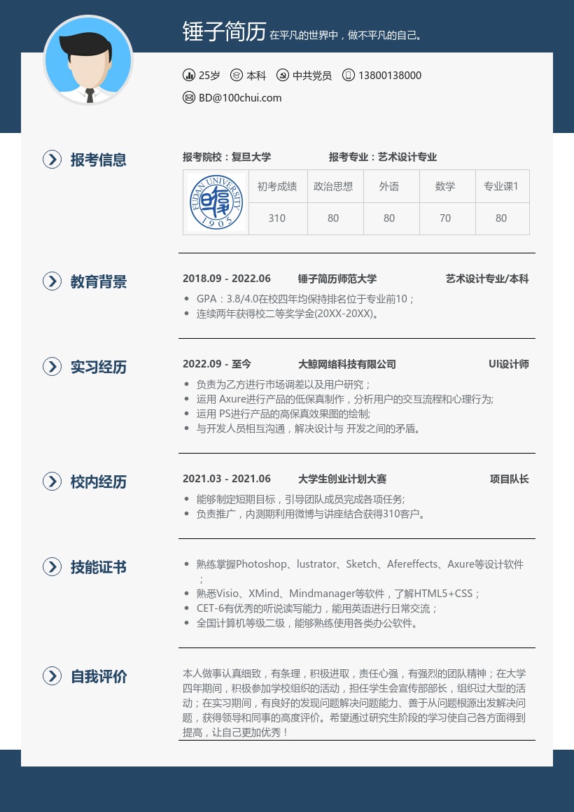 艺术设计考研复试简历