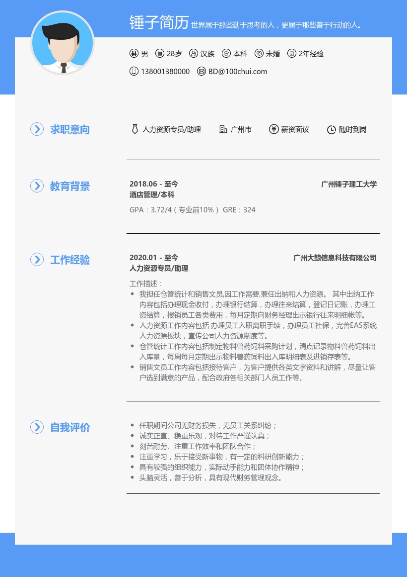 人力资源专员/助理简历模板