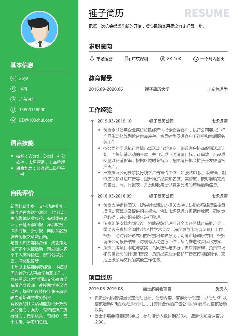 市场运营校招简历模板