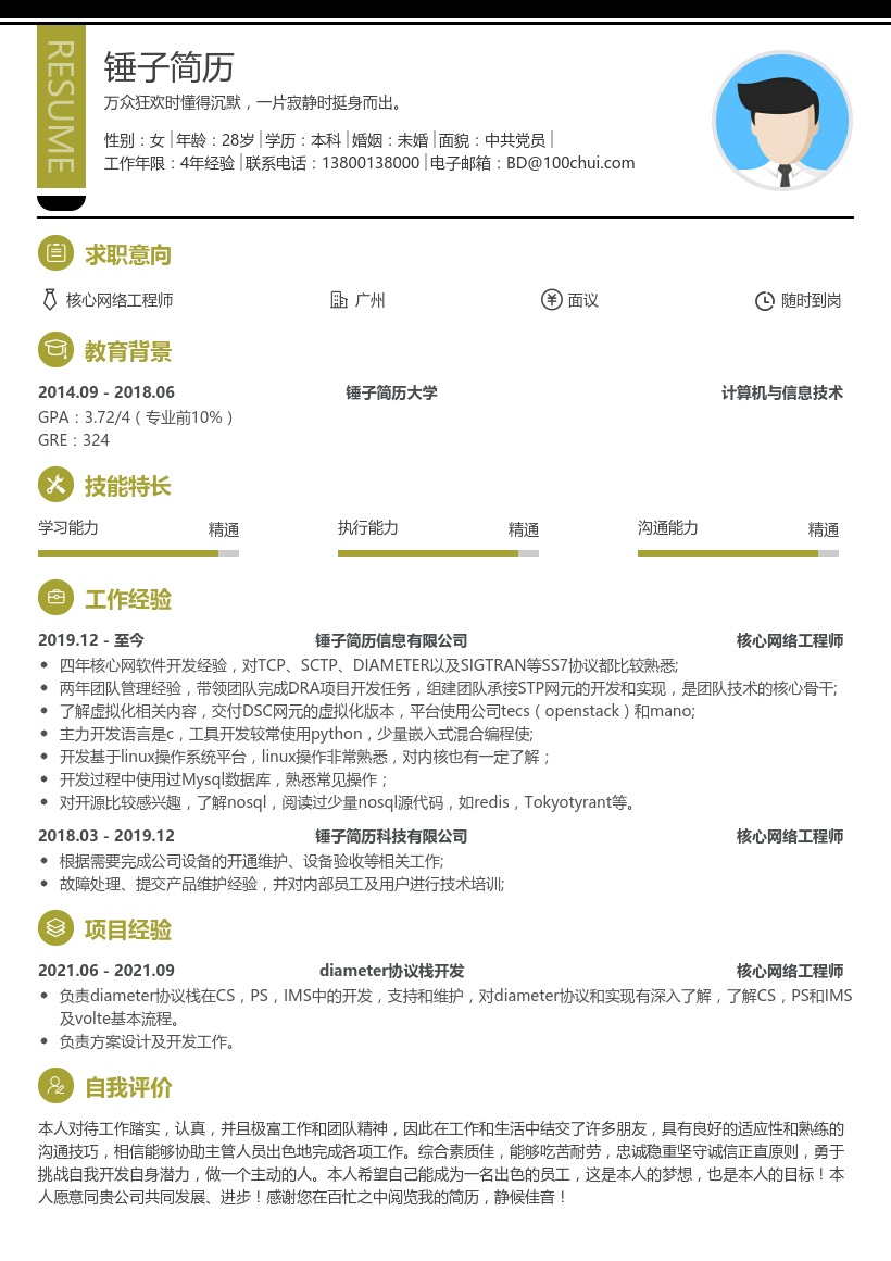 核心网络工程师个人简历模板