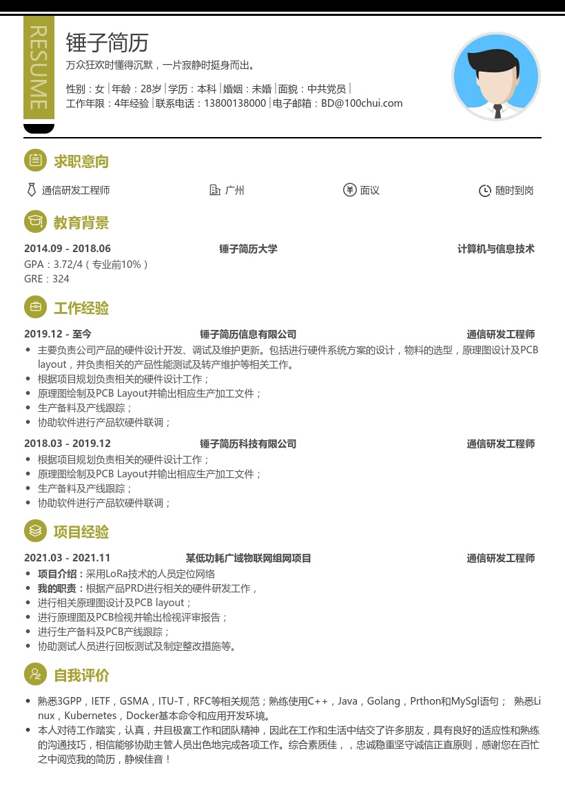 通信研发工程师个人简历模板