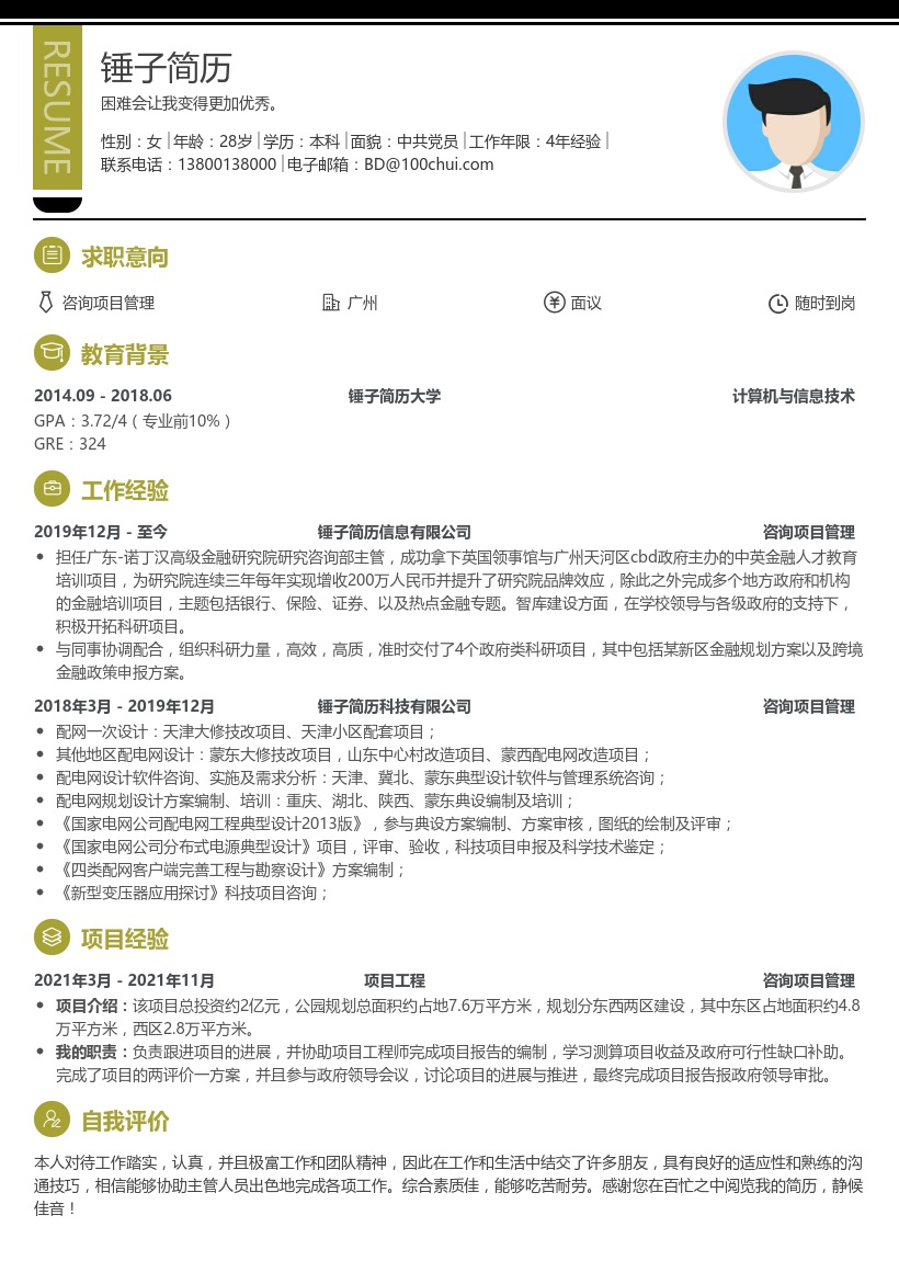 咨询项目管理求职简历