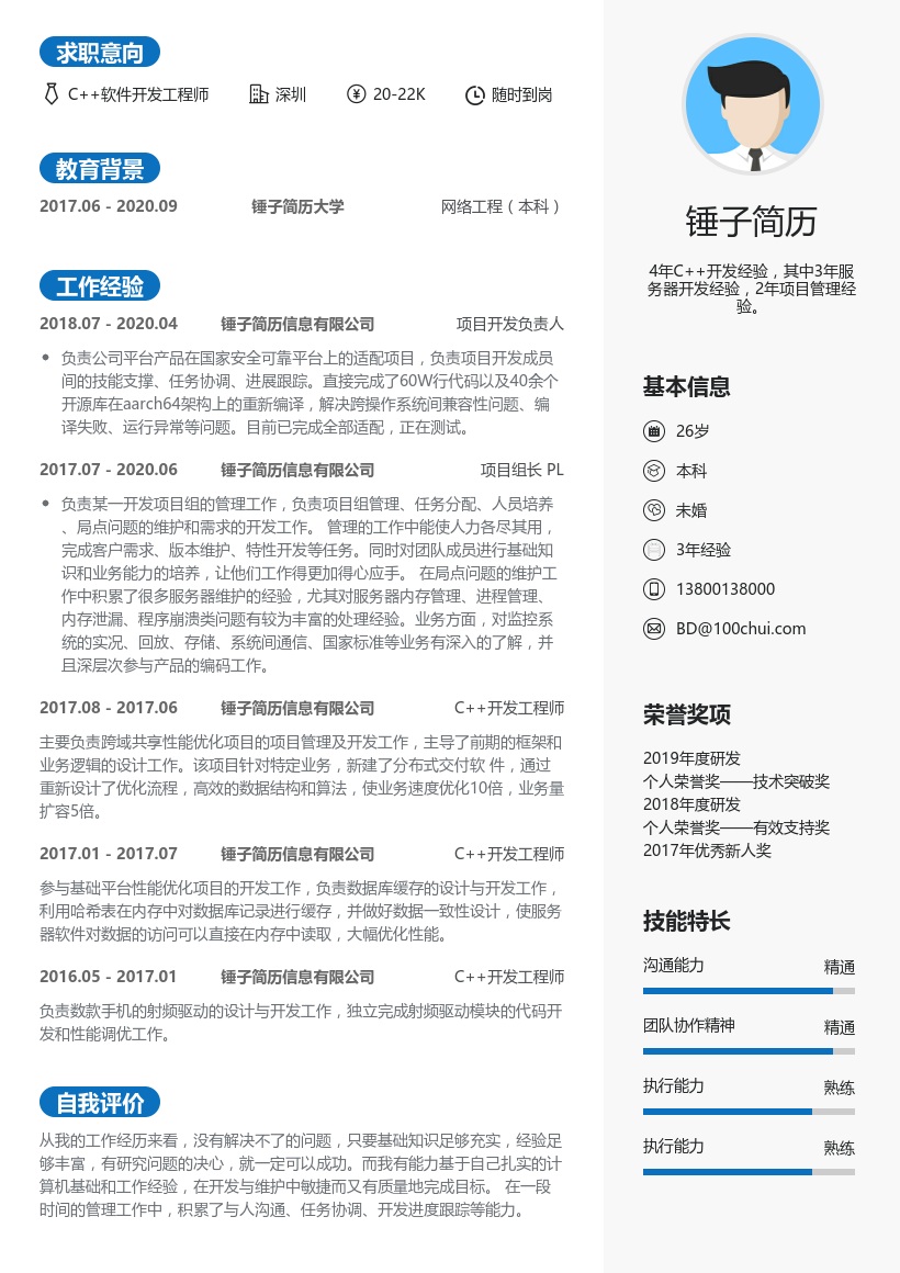 C++软件开发工程师简历