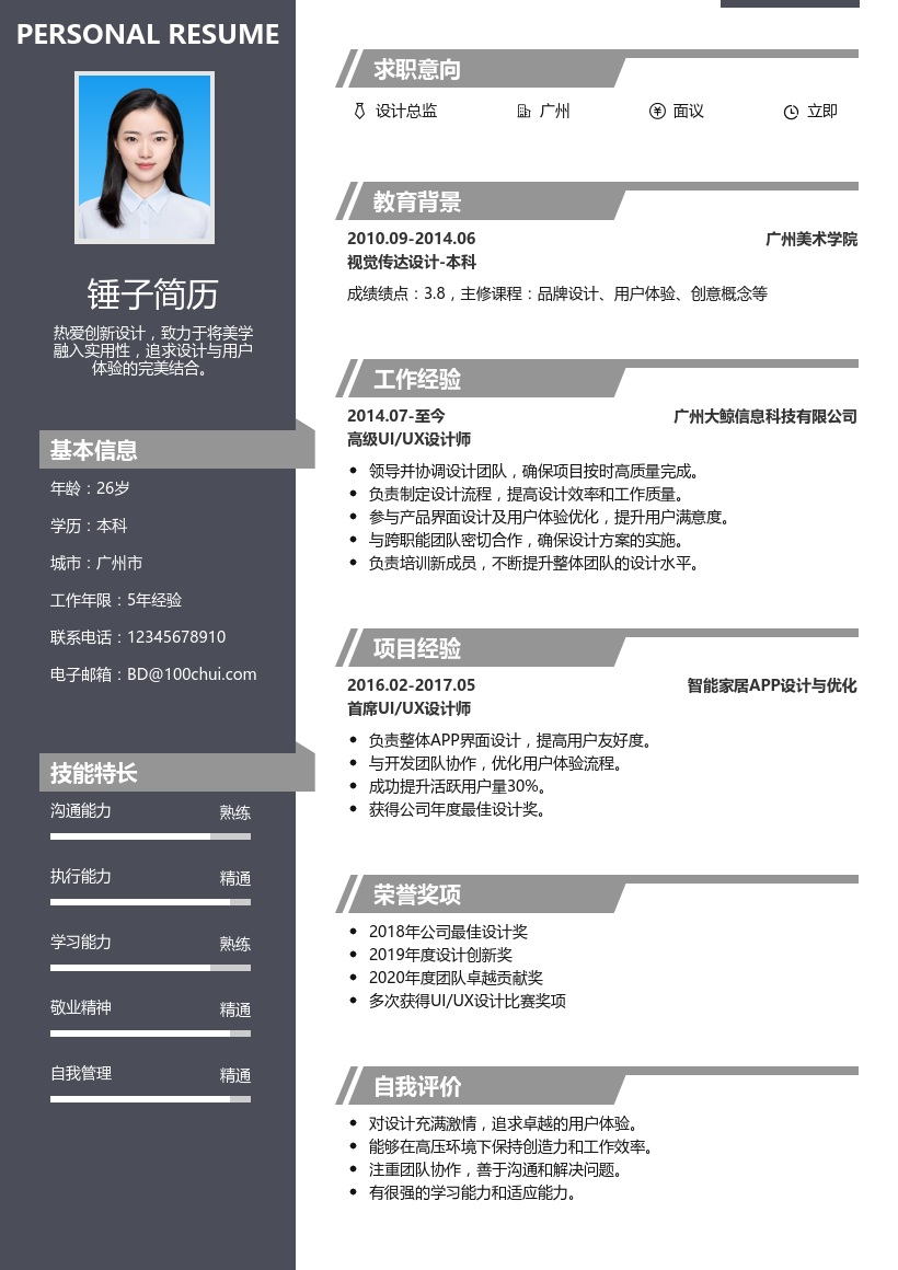 设计总监简历模板