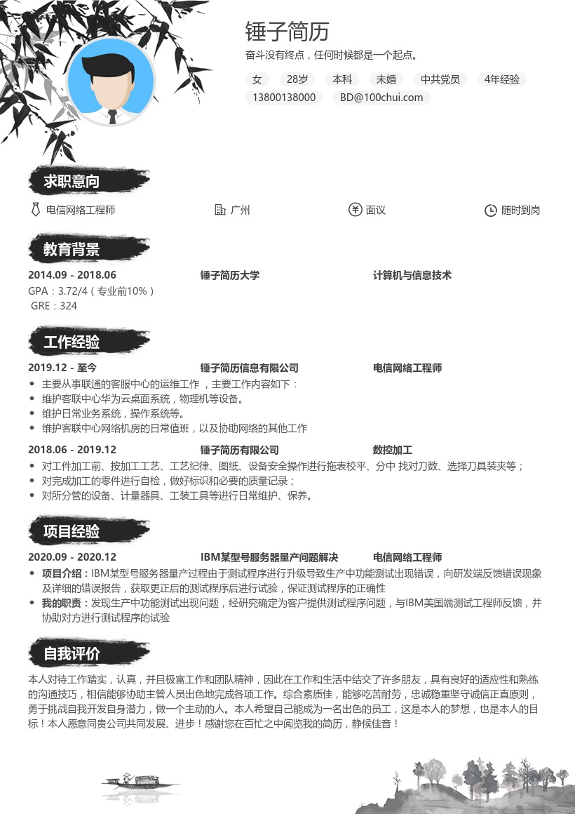 电信网络工程师求职简历