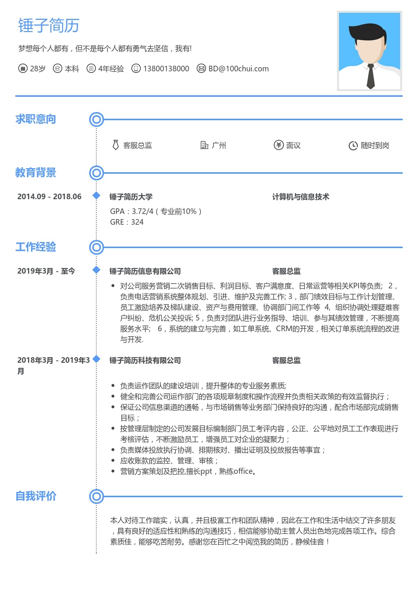 客服总监个人简历
