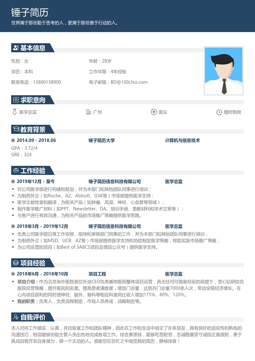 医学总监简历模板